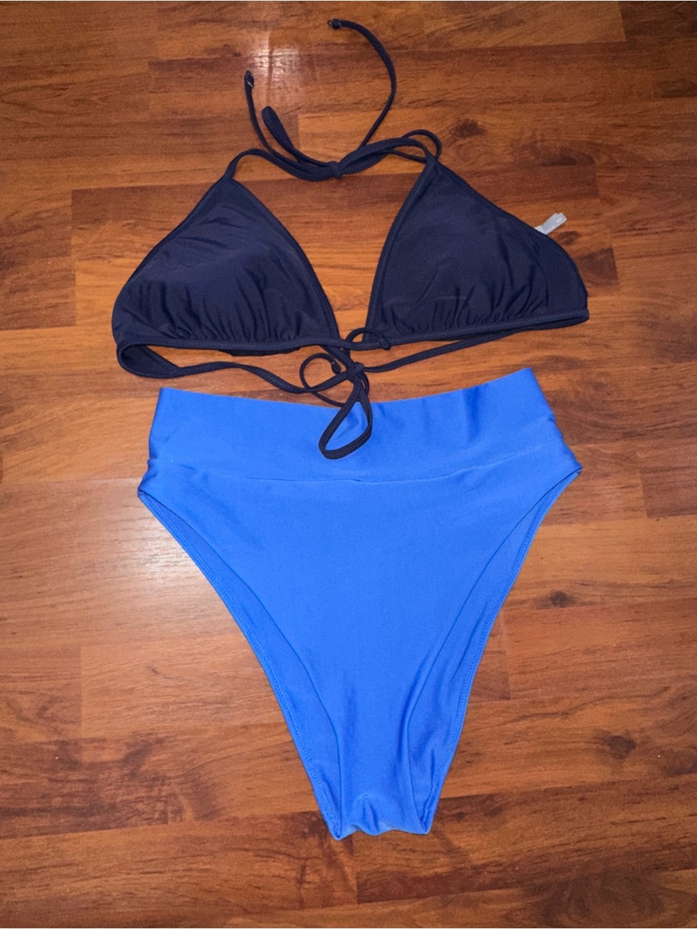 aerie Two-Tone Triangle Bikini Set - Navy & Bright Blue